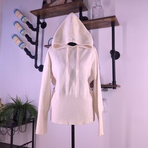 A New Day Cozy Knit Cream Hoodie Sweater Size S EUC